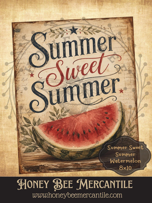 Summer Sweet Summer, Watermelon, 8x10, Digital Download, Printable, Decoupage, Vintage, Primitive