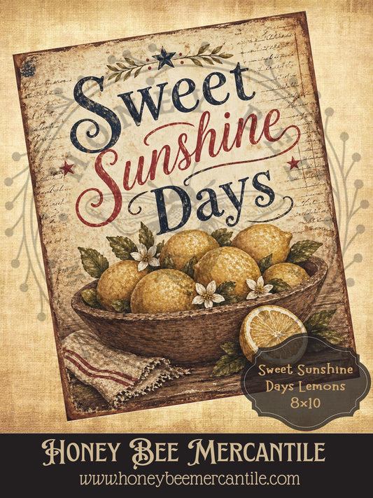 Sweet Sunshine Days, Lemons, 8x10, Digital Download, Printable, Decoupage, Vintage, Primitive