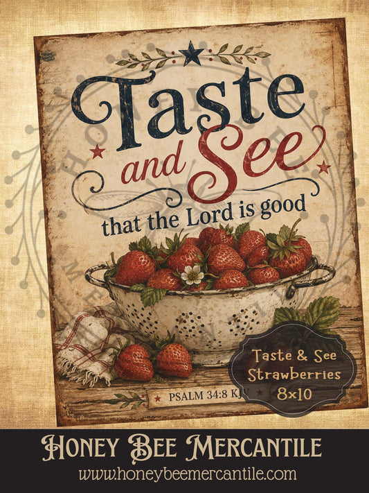 Taste and See That The Lord Is Good, Strawberries, 8x10, Digital Download, Printable, Decoupage, Vintage, Primitive