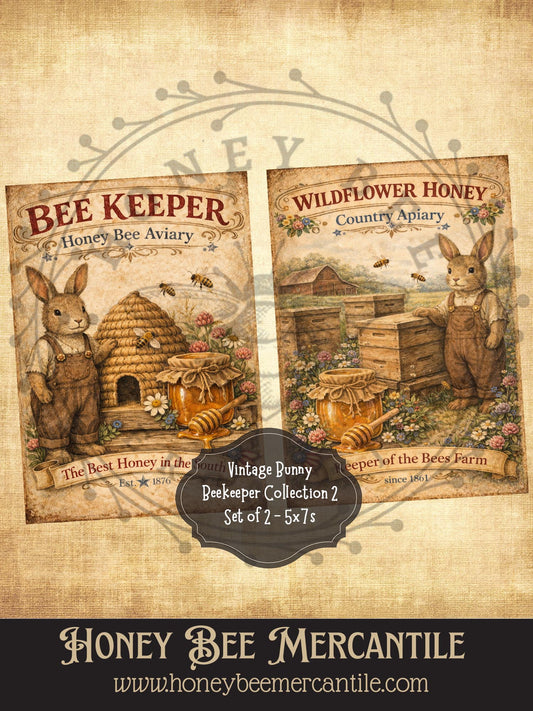 Vintage Bunny Beekeeper Collection, 5x7 prints, Instant Download, Vintage, Printable, Decoupauge, Set 2