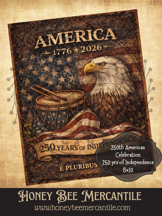 250th American Celebration - 250 Years of Independence, 8x10, Digital Download, Printable, Decoupage, Vintage, Primitive, Craft Supplies