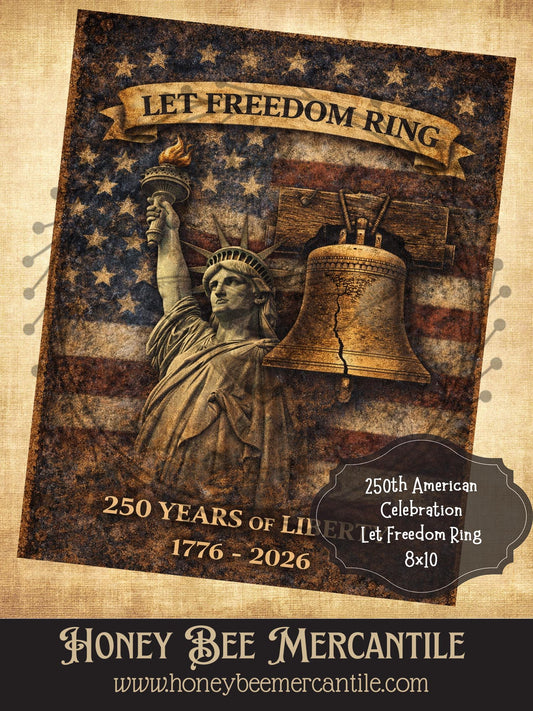 250th American Celebration - Let Freedom Ring, 8x10, Digital Download, Printable, Decoupage, Vintage, Primitive, Craft Supplies