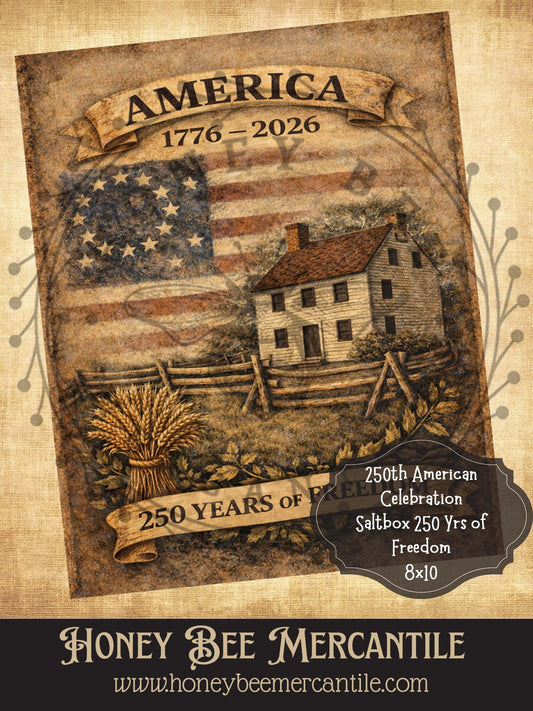 250th American Celebration - 250 Years of Independence, Saltbox Design 8x10, Digital Download, Printable, Decoupage, Vintage, Primitive