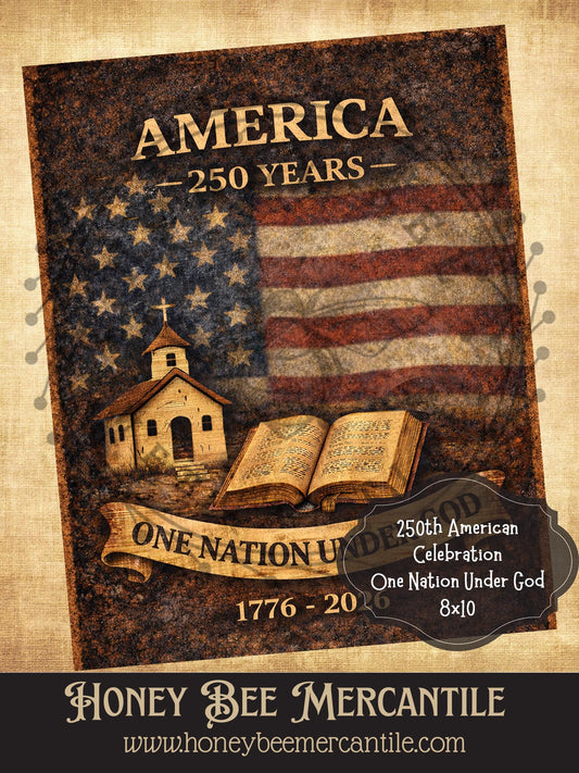 250th American Celebration - One Nation Under God, 8x10, Digital Download, Printable, Decoupage, Vintage, Primitive, Craft Supplies