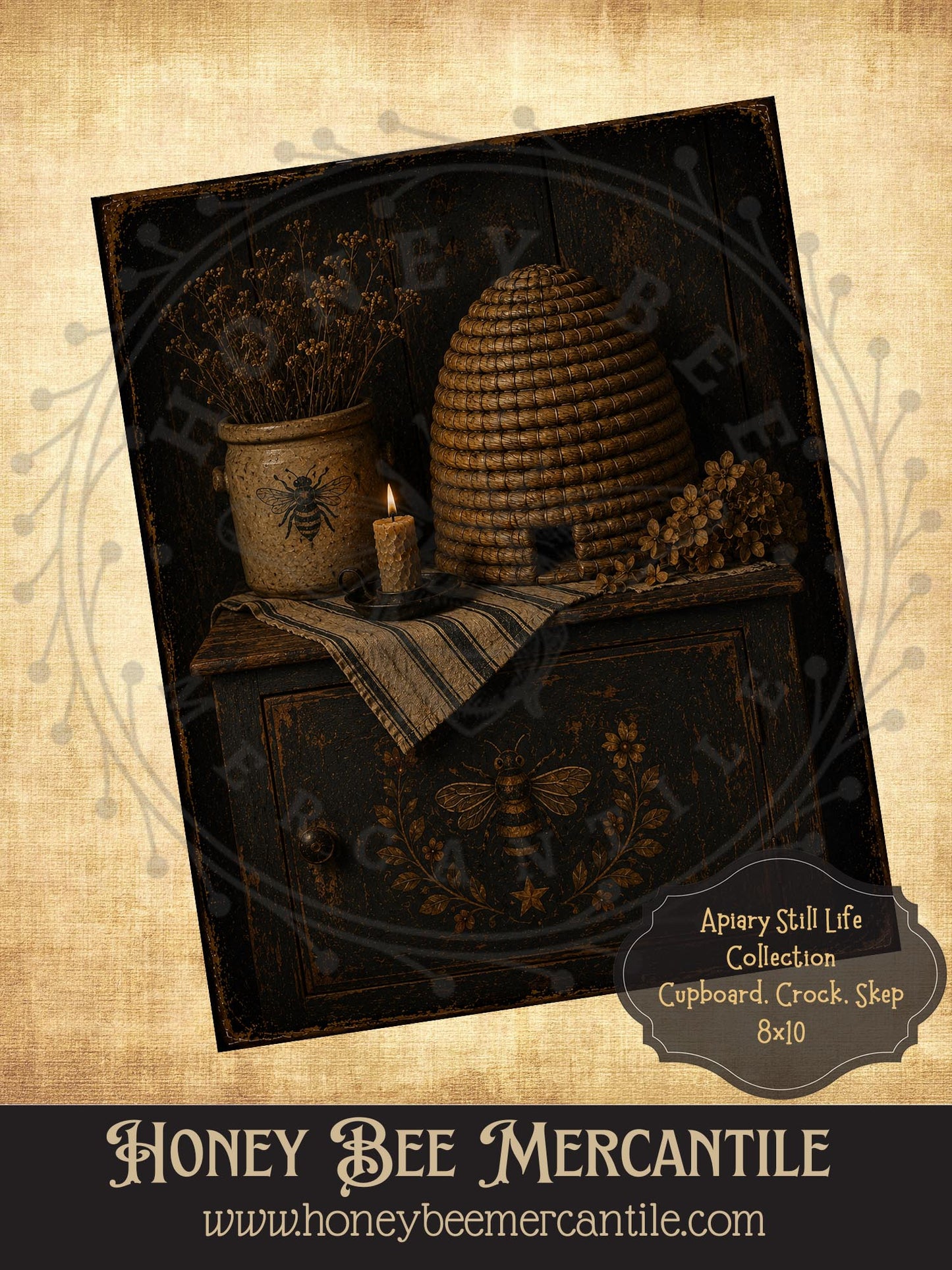 Apiary Still Life Collection, Bee Cupboard, Skep, Crock, 8x10, Digital Download, Printable, Decoupage, Vintage, Primitive, Craft Supplies