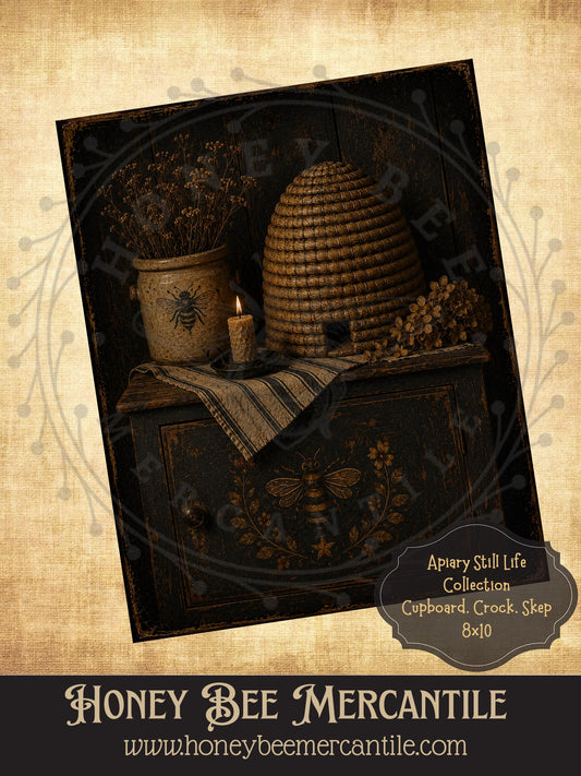 Apiary Still Life Collection, Bee Cupboard, Skep, Crock, 8x10, Digital Download, Printable, Decoupage, Vintage, Primitive, Craft Supplies