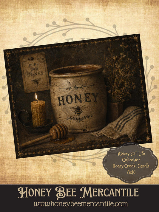 Apiary Still Life Collection, Honey Crock, Candle, 8x10, Digital Download, Printable, Decoupage, Vintage, Primitive, Craft Supplies
