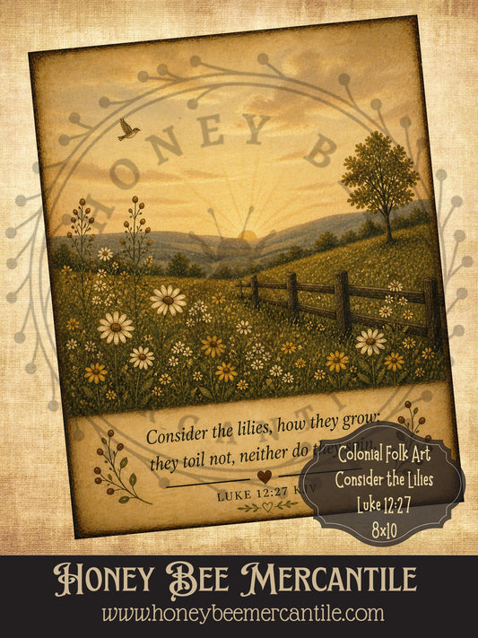Colonial Consider the Lilies, Luke 12:27, 8x10, Digital Download, Printable, Decoupage, Vintage, Primitive