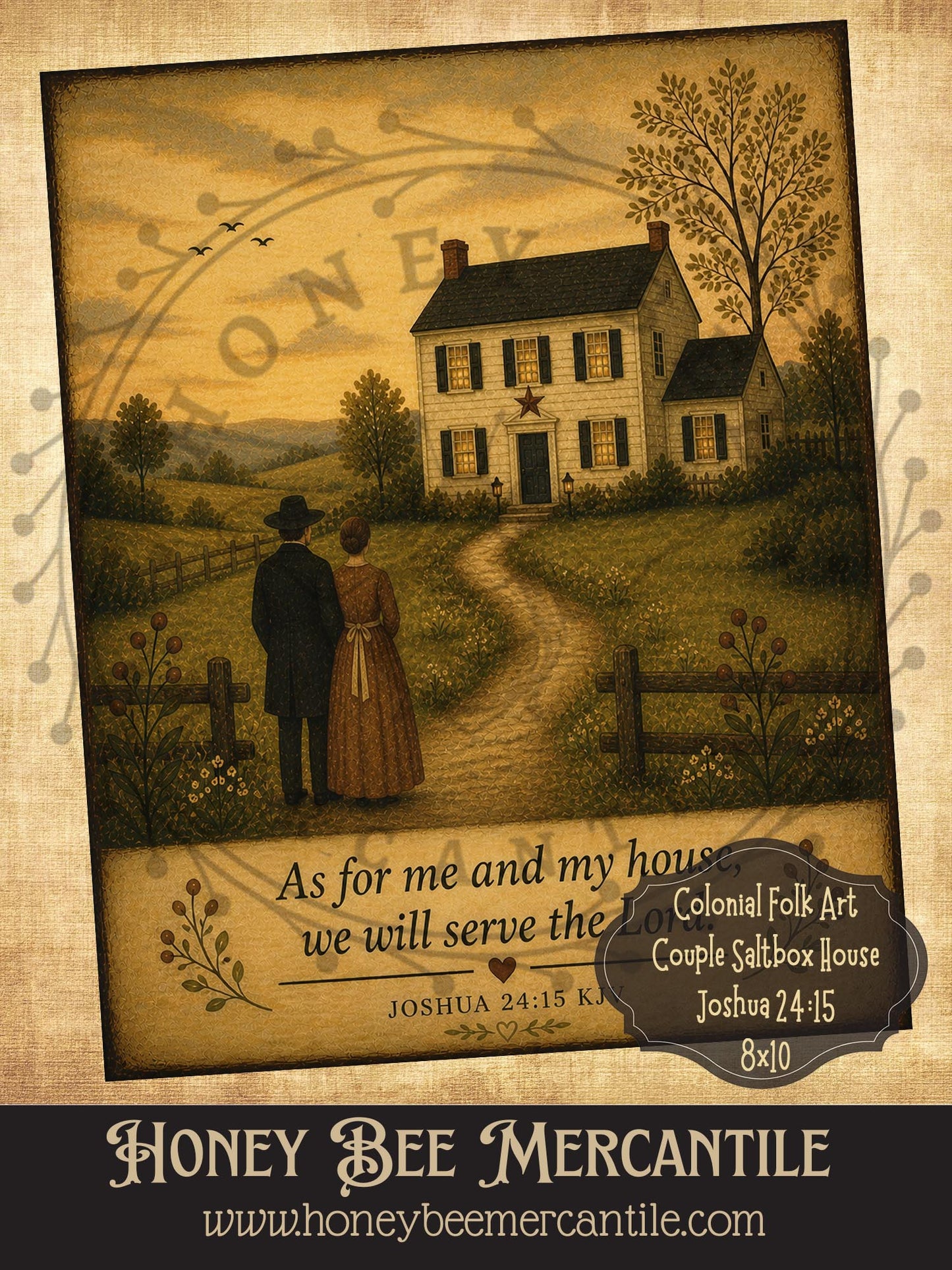 Colonial Couple Salt Box, As For Me And My House, 8x10, Digital Download, Printable, Decoupage, Vintage, Primitive