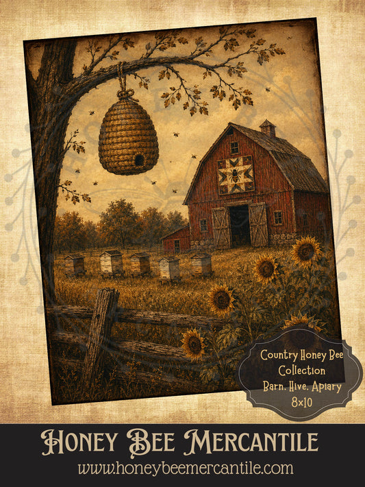 Country Honey Bee Collection, Barn Bee Hive, 8x10, Digital Download, Printable, Decoupage, Vintage, Primitive, Craft Supplies
