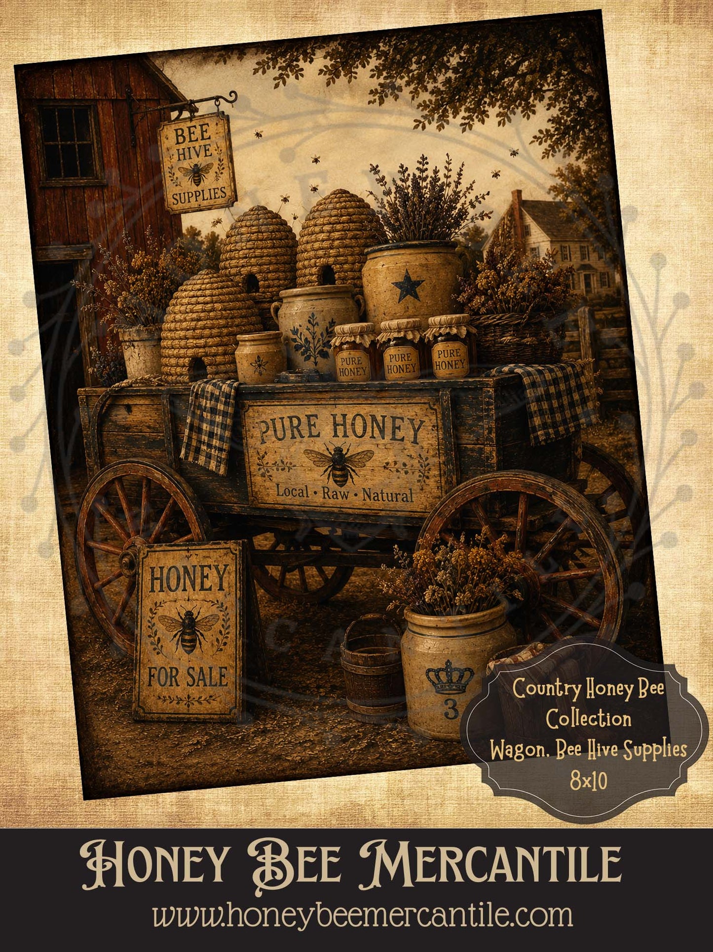 Country Honey Bee Collection, Wagon, Bee Hive Supplies, 8x10, Digital Download, Printable, Decoupage, Vintage, Primitive, Craft Supplies