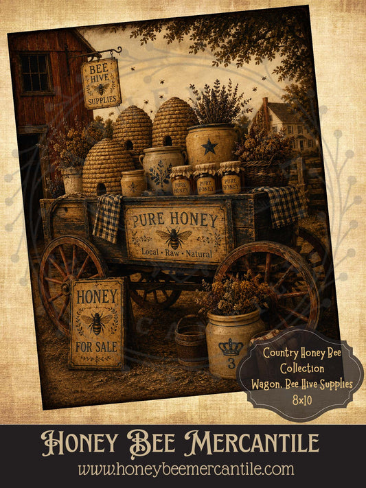 Country Honey Bee Collection, Wagon, Bee Hive Supplies, 8x10, Digital Download, Printable, Decoupage, Vintage, Primitive, Craft Supplies
