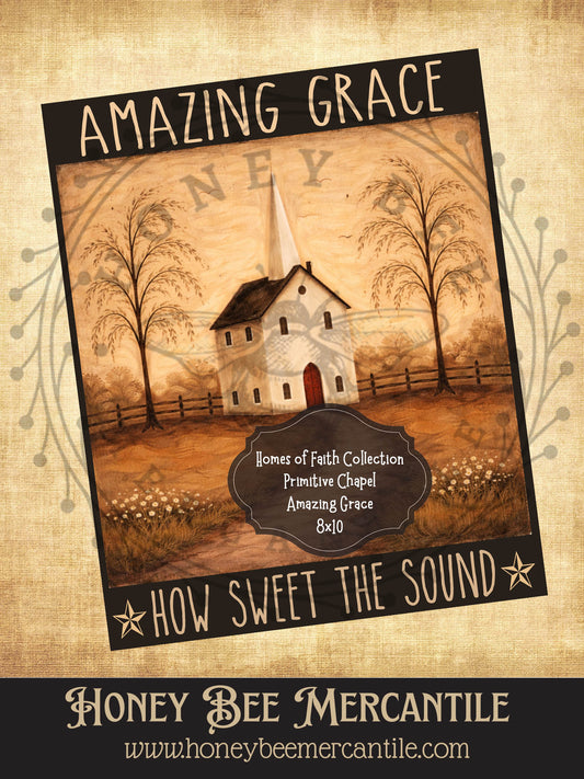 Home of Faith Collection, Prim Chapel Amazing Grace, 8x10, Digital Download, Printable, Decoupage, Vintage, Primitive, Craft