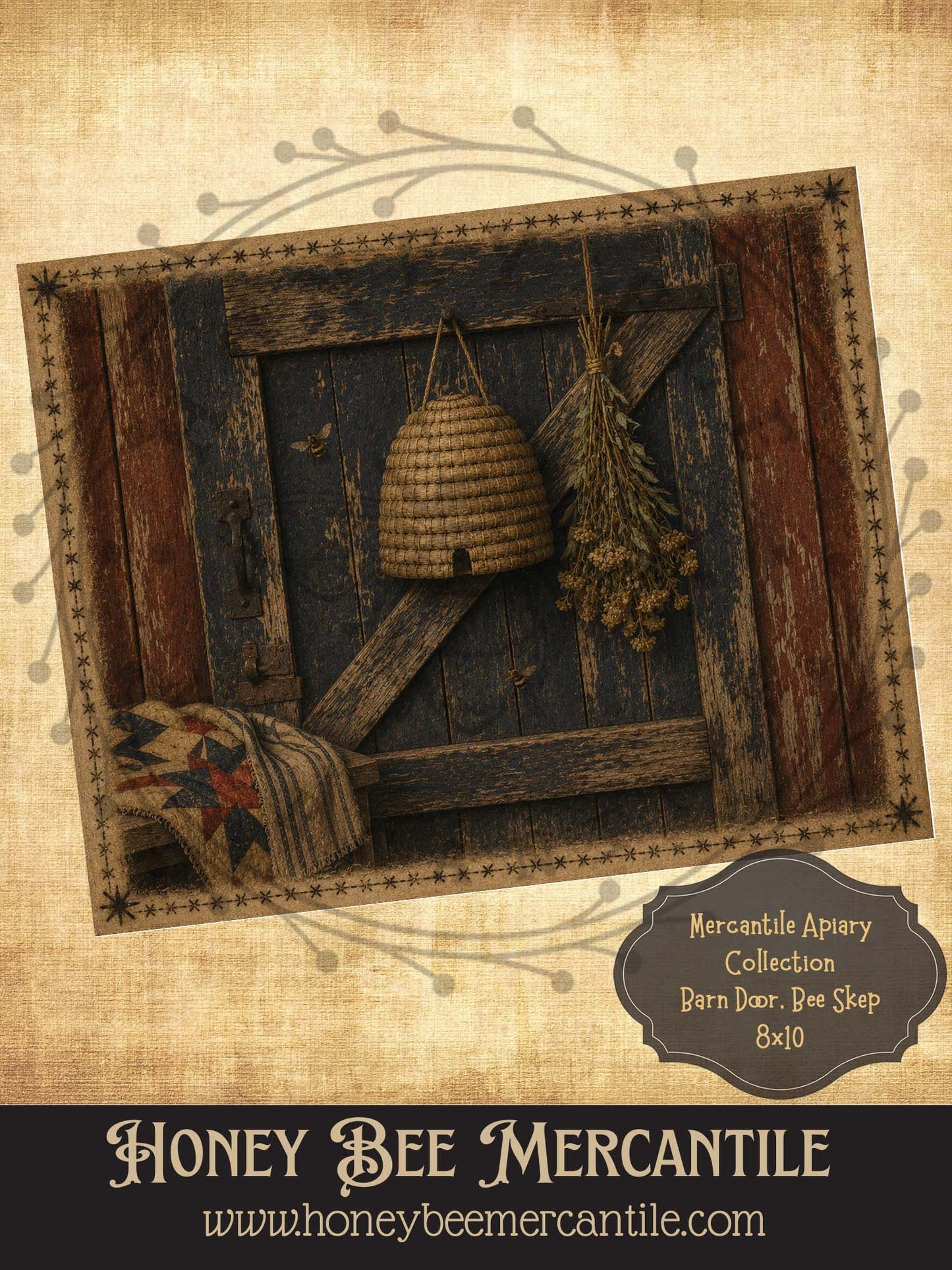 Mercantile Apiary Collection, Barn Door, Bee Skep, 8x10, Digital Download, Printable, Decoupage, Vintage, Primitive, Craft Supplies