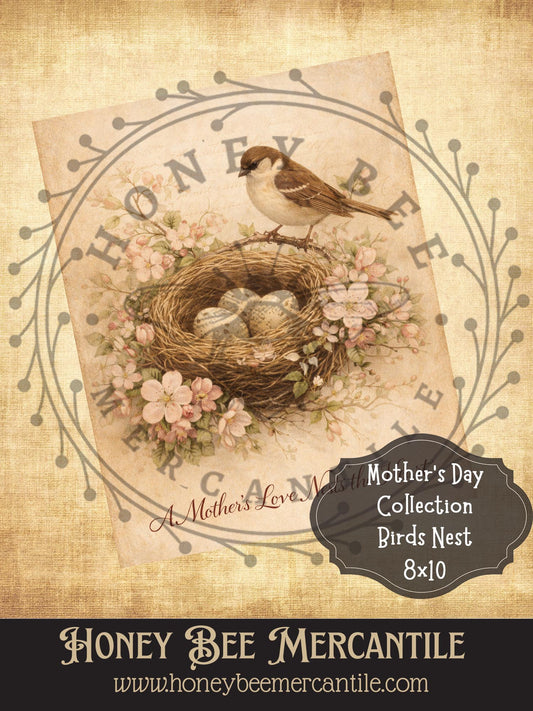Mother's Day Collection, Mother's Love Nests the Heart, Instant Download, 8x10, Printable, Decoupage, Vintage, Primitive, Craft Supplies