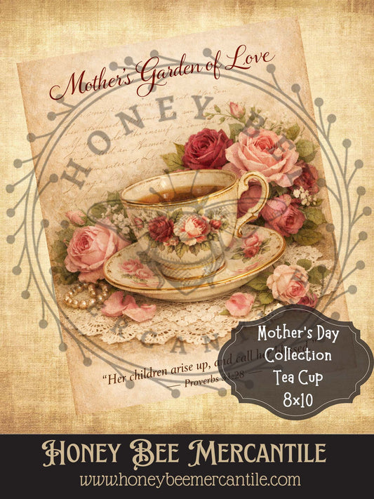 Mother's Day Collection, Teacup and Roses, Garden of Love, Instant Download, 8x10, Printable, Decoupage, Vintage, Primitive, Craft Supplies