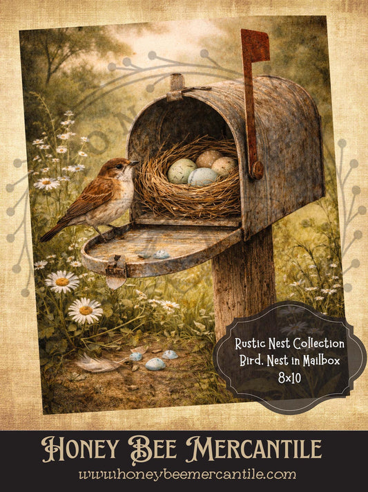 Rustic Nest Collection, Bird Nest in Mailbox 8x10, Digital Download, Printable, Decoupage, Vintage, Primitive, Craft