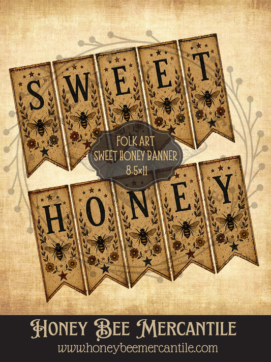 Sweet Honey Banner, Digital Download, Printable, Decoupage, Vintage, Primitive, Craft Supplies