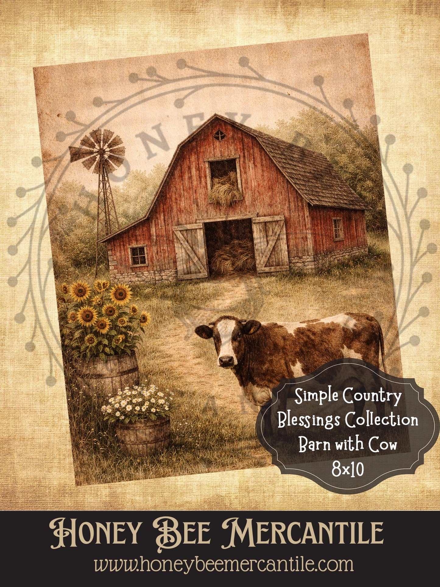 Simple Country Blessings Collection, Barn and Cow, Instant Download, 8x10, Printable, Decoupage, Vintage, Primitive, Craft Supplies
