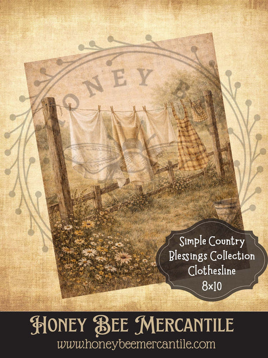 Simple Country Blessings Collection, Clothesline, Instant Download, 8x10, Printable, Decoupage, Vintage, Primitive, Craft Supplies