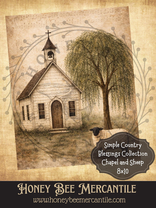 Simple Country Blessings Collection, Chapel and Sheep, Instant Download, 8x10, Printable, Decoupage, Vintage, Primitive, Craft Supplies