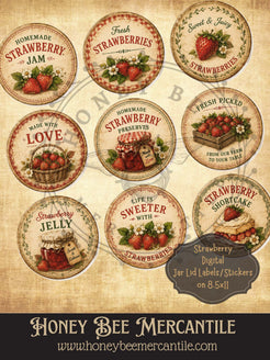 Strawberry Jar Lid Labels, Vintage Primitive Farmhouse, Digital Downlo ...