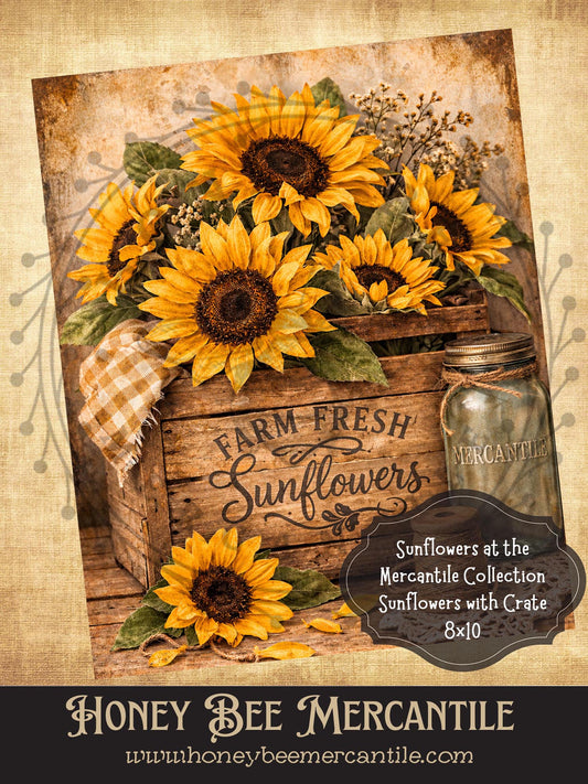 Sunflowers at the Mercantile Collection, Sunflowers and Crate, 8x10, Digital Download, Printable, Decoupage, Vintage, Primitive, Craft