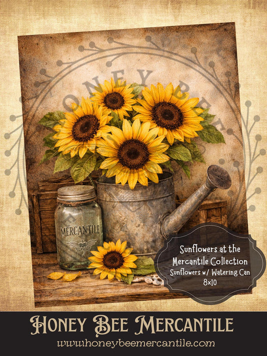 Sunflowers at the Mercantile Collection, Sunflowers, Watering Can, 8x10, Digital Download, Printable, Decoupage, Vintage, Primitive, Craft