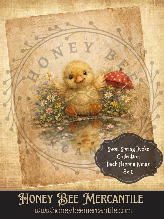 Sweet Spring Ducks Collection, Duck Flapping Wings, 8x10, Digital Download, Printable, Decoupage, Vintage, Primitive, Craft Supplies