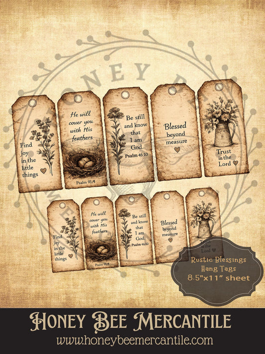 Blessings Hang Tags, 10 on a Sheet, Digital Download, Printable, Decoupage, Vintage, Primitive