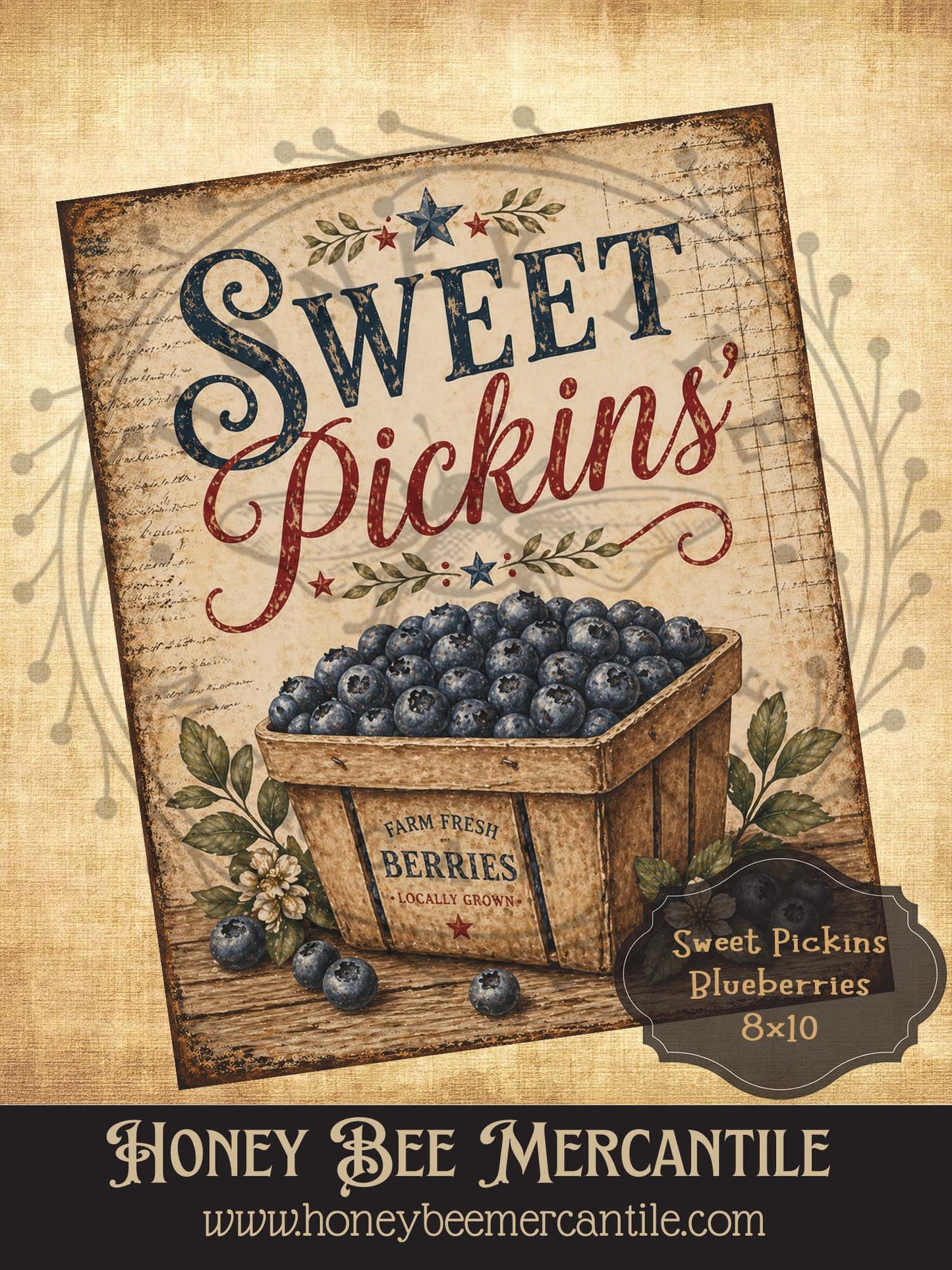 Sweet Pickins, Blueberries, 8x10, Digital Download, Printable, Decoupage, Vintage, Primitive
