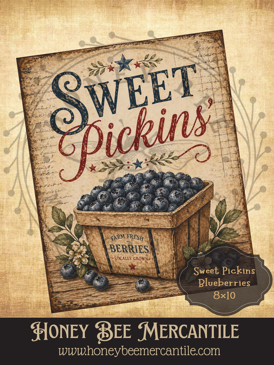 Sweet Pickins, Blueberries, 8x10, Digital Download, Printable, Decoupage, Vintage, Primitive