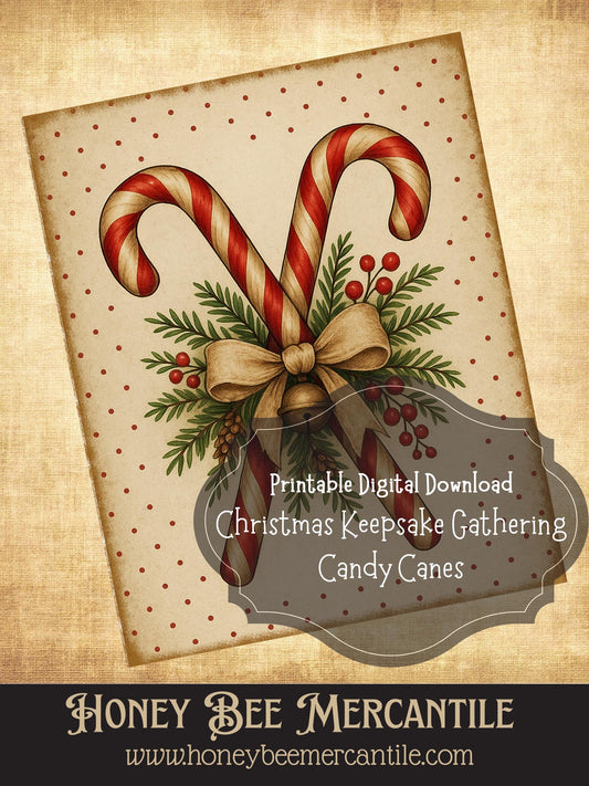 The Christmas Keepsake Collection – Vintage Holiday Art Prints - Candy Canes, Digital Download, Printable, Decoupage, Primitive
