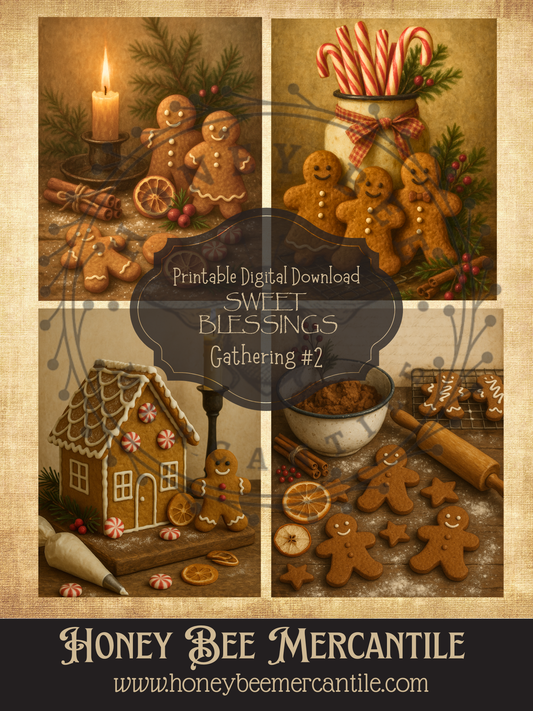 Digital Download, Decoupage, Primitive, Craft Supplies, Vintage, Gingerbread, Sweet Blessings 2 Gathering, 8x10 Bundle