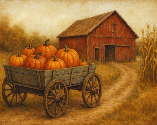 Old Barn and Pumpkins 8x10