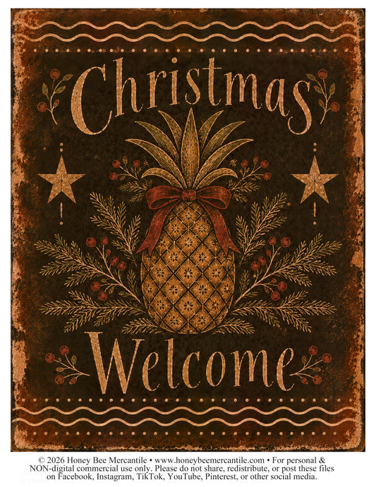 Olde Christmas Chalkboard Collection, Christmas Welcome Pineapple, 8x10, Digital Download, Printable, Decoupage, Craft Supplies