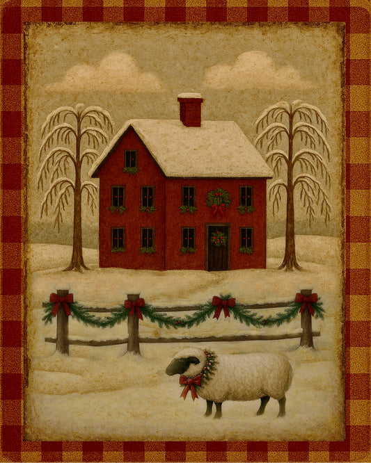 Primitive Saltbox Winter Scene