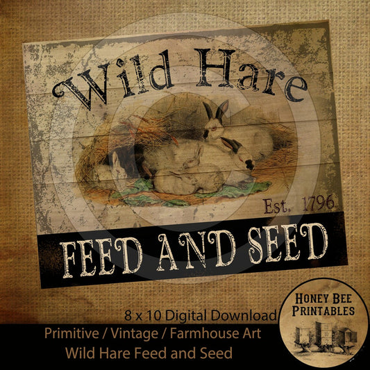 Vintage Primitive Farmhouse Style Printable Digital Download- Wild Hare Tavern