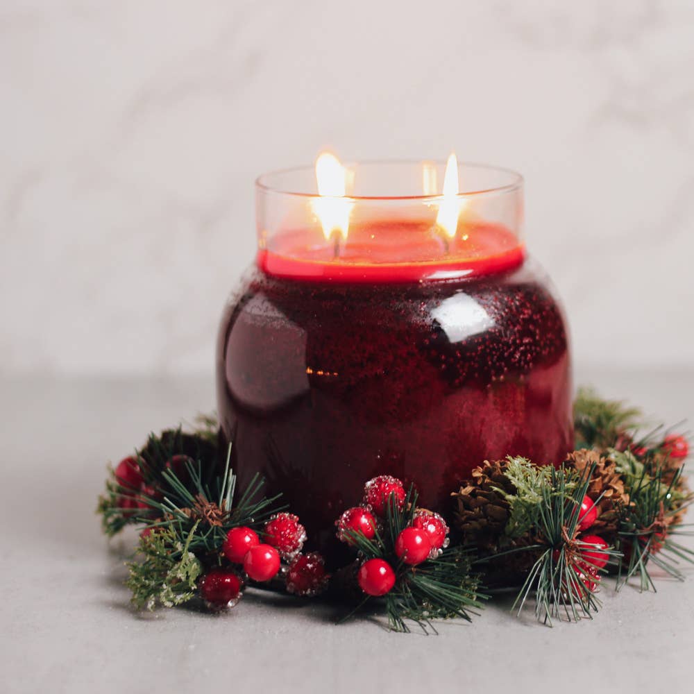 Iced Red Berries & Pinecones Candle Ring
