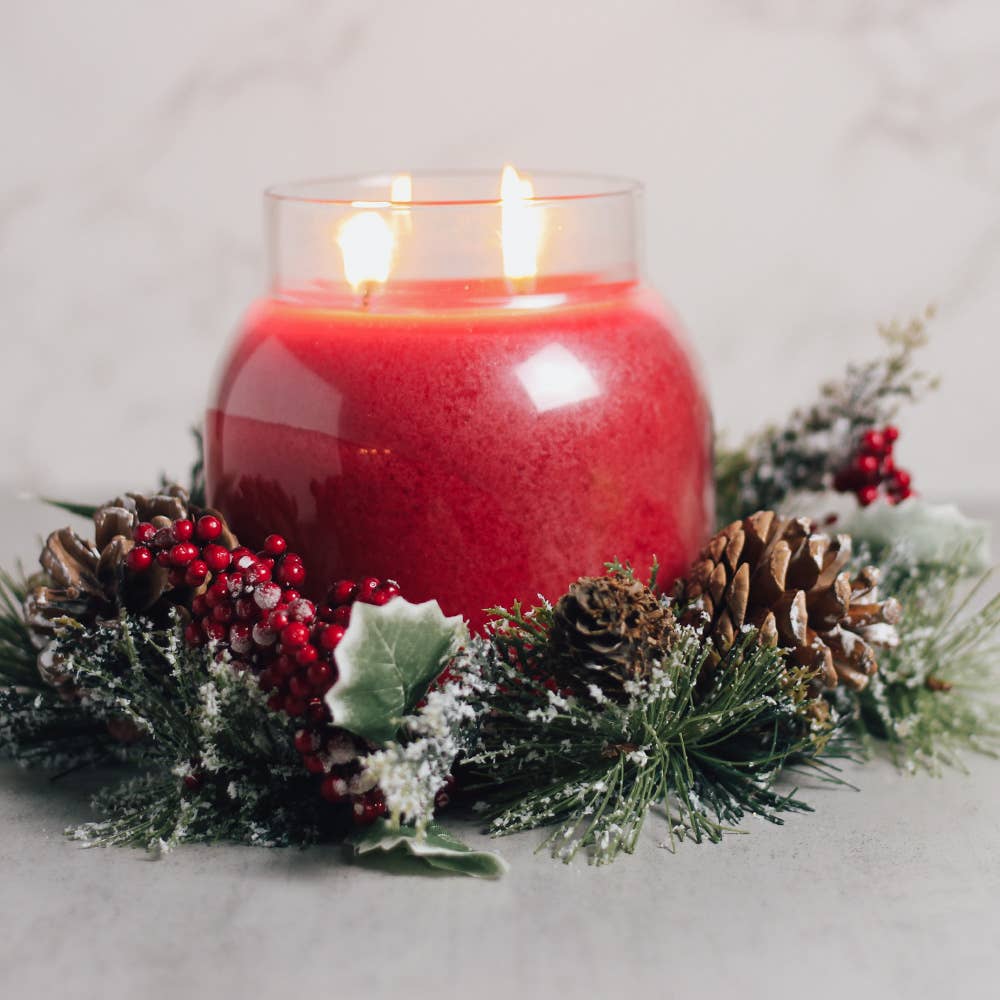 Frosted Pine & Berry Candle Ring