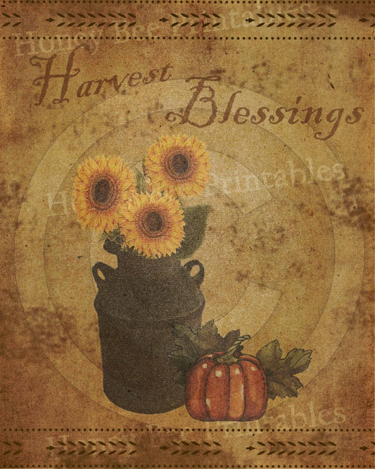 Primitive Sunflower Fall Autumn Milk Can Pumpkin - 8x10 Instant Art - Card Making -  Instant Download - JPEG-
