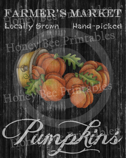 Primitive Autumn Fall Farmer's Market Pumpkins - 8x10 Instant Folk Art - Card Making -  Instant Download - JPEG - U Print