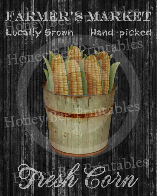 Primitive Autumn Fall Farmer's Market Corn - 8x10 Instant Folk Art - Card Making -  Instant Download - JPEG - U Print