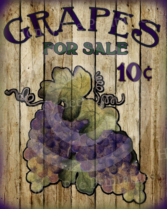 Primitive Autumn Fall Grapes For Sale - 8x10 Instant Folk Art - Card Making -  Instant Download - JPEG - U Print