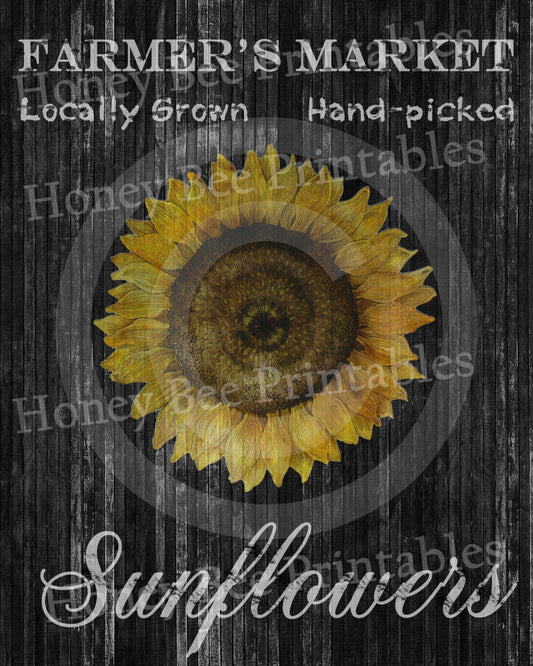 Primitive Autumn Fall Farmer's Market Sunflowers - 8x10 Instant Folk Art - Card Making -  Instant Download - JPEG - U Print