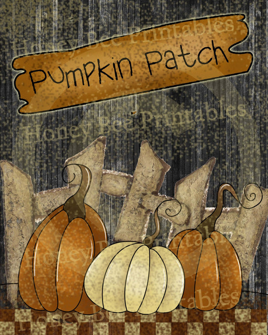Primitive Autumn Fall Pumpkin Patch - 8x10 Instant Folk Art - Card Making -  Instant Download - JPEG - U Print Use for Labels - Hang Tags