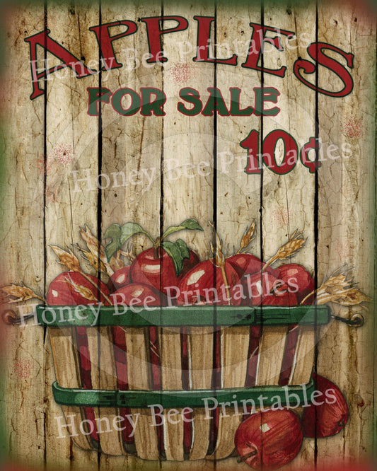 Primitive Autumn Fall Apples For Sale - 8x10 Instant Folk Art - Card Making -  Instant Download - JPEG - U Print