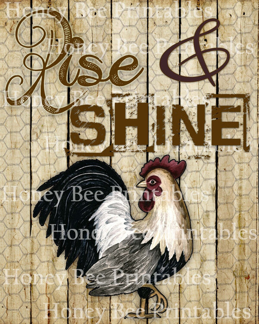 Primitive Rooster Rise and Shine Farm Animals Printable Digital Feedsack Logo JPEG Instant Download - Labels Prints Cards Tags Signs