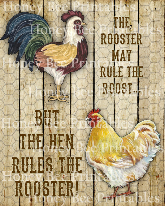 Primitive Rooster Hen Rules Eggs Chicken Farm Animals Printable Digital Feedsack Logo JPEG Instant Download - Labels Prints Cards Tags Signs