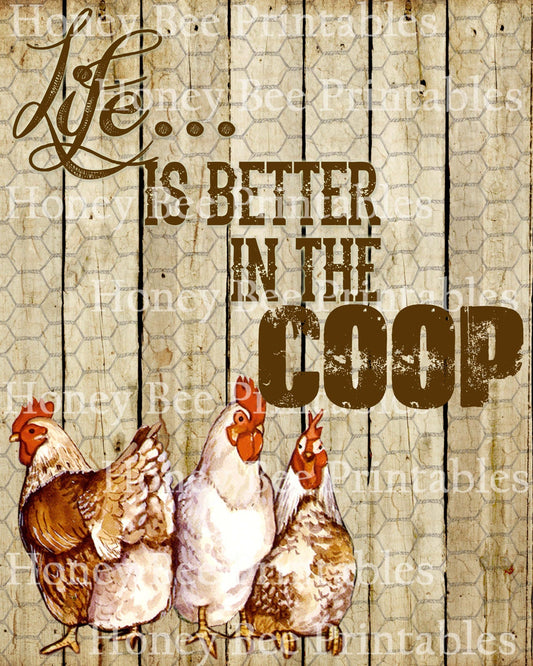 Primitive Chicken Life is Better in Coop Farm Animals Printable Digital Feedsack Logo JPEG Instant Download - Labels Prints Cards Tags Signs